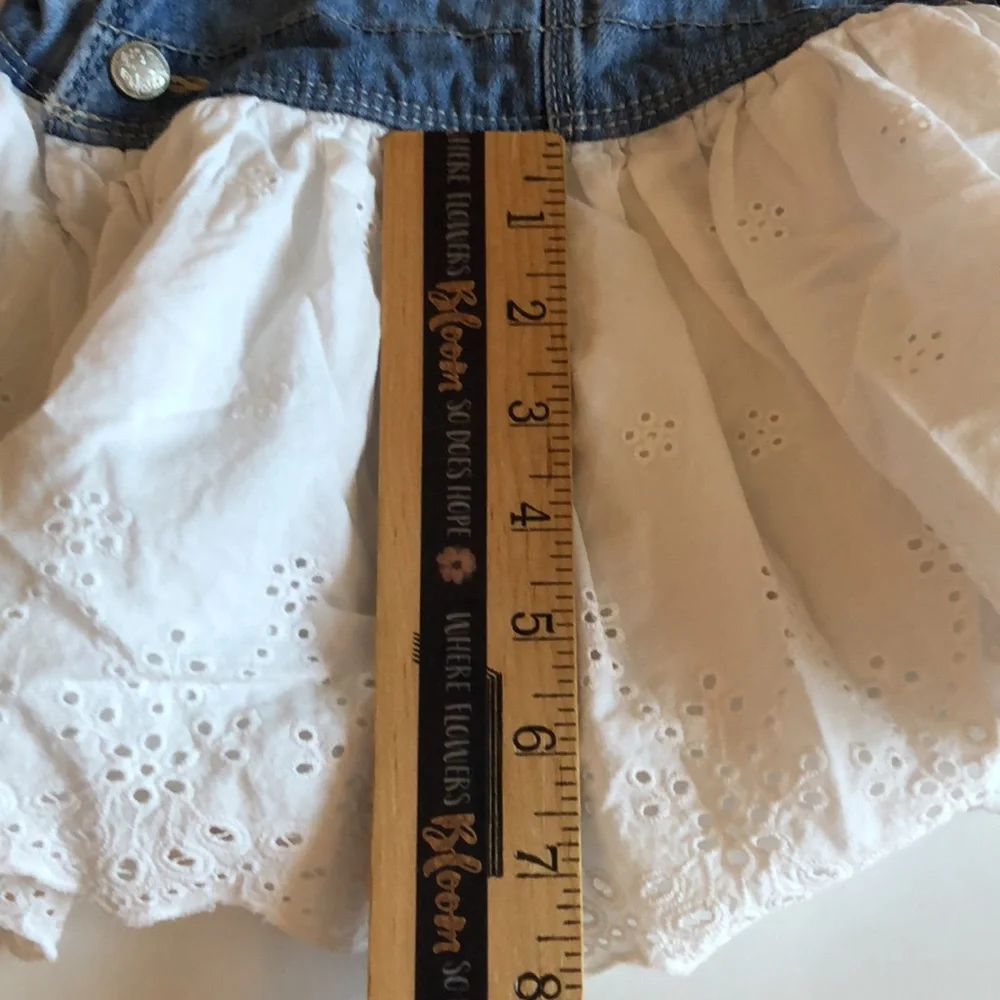 Osh Kosh Girl Bib Overalls Denim Dress Jumper White Eyelet Lace skirt 24M